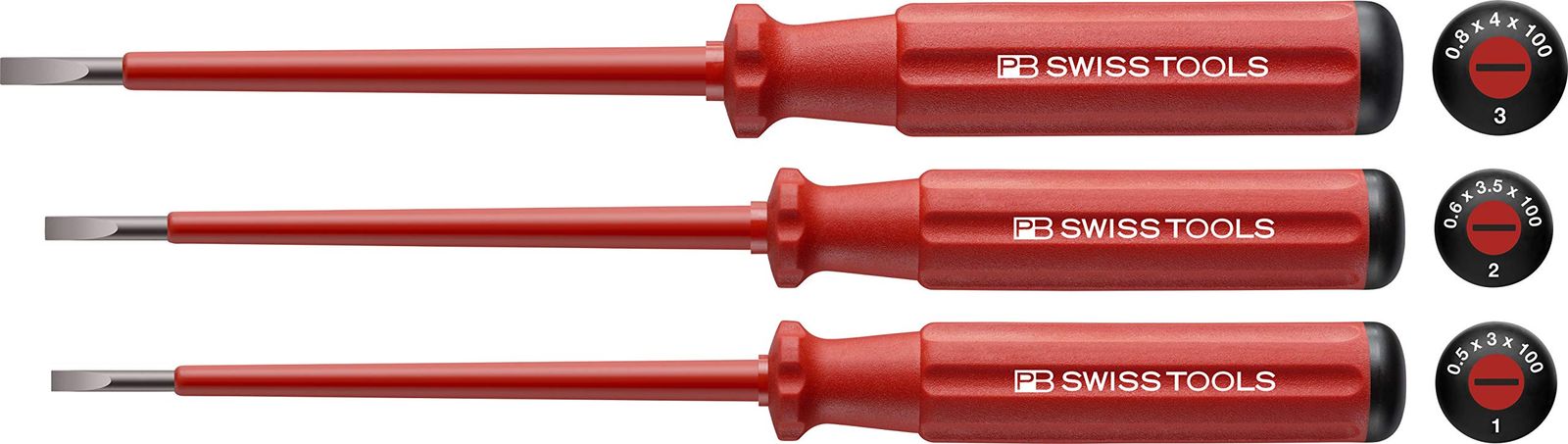 PB SWISS TOOLS ピービースイスツールズ 3本組 スイスグリップクラシックハンドルタイプ 絶縁マイナスドライバーセット0.4ｘ2.5・0.5ｘ3・0.6ｘ3.5・0.8ｘ4・1ｘ5.5mm 5539 6,094円