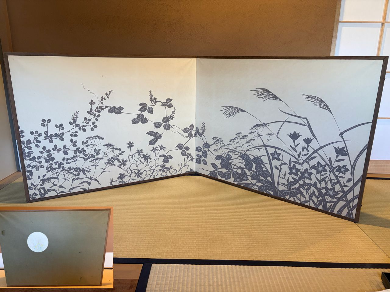 【茶道具】風炉先 秋草武蔵野図風炉先屏風 風炉先229