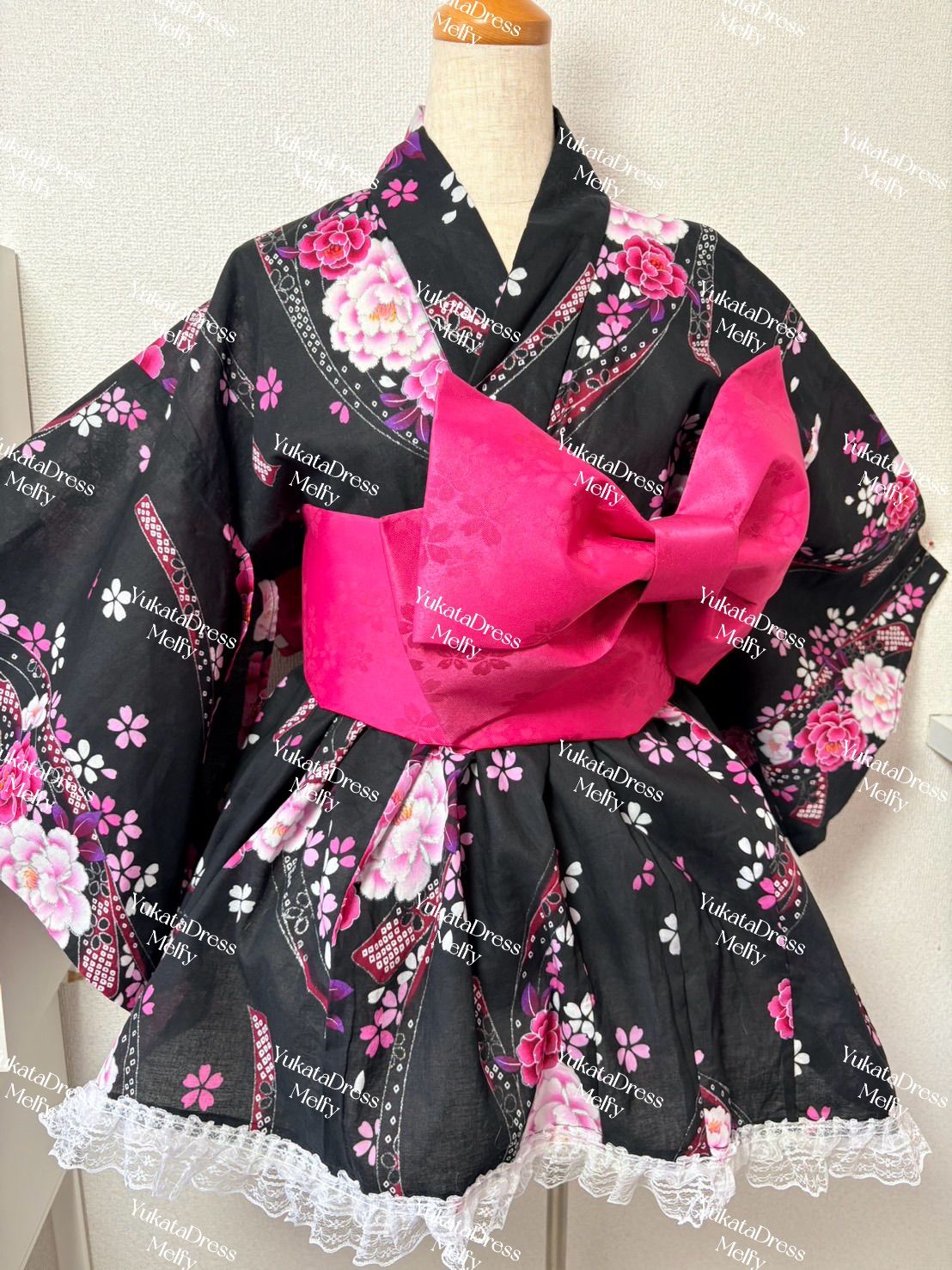 姫ギャル♡桜柄浴衣ドレス リボン帯付き