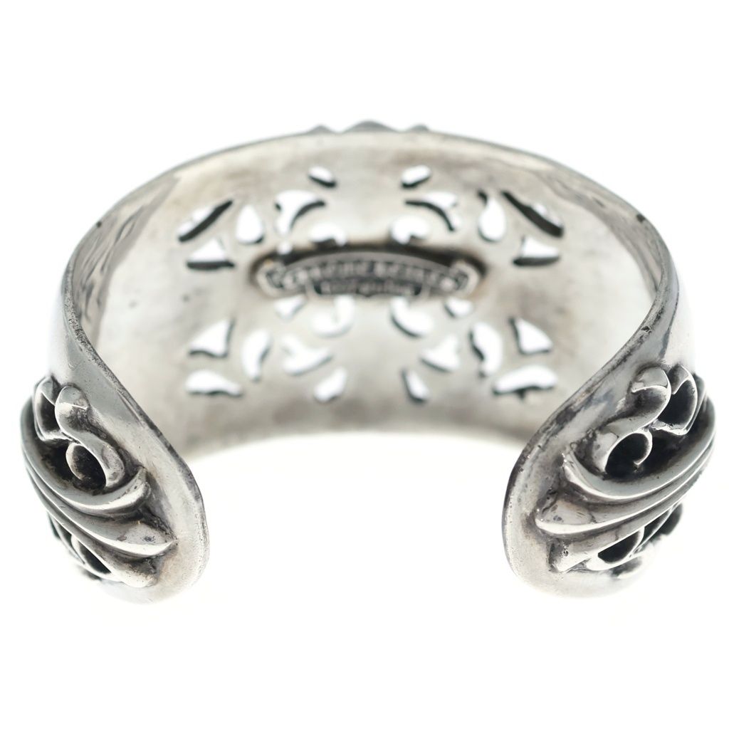 CHROME HEARTS クロムハーツ CUFF PLATE FLRL CRS レザーブレスレット シルバー/ブラック CHROME HEARTS (クロムハーツ) FLRL CRS CUFF フローラルクロスワイド