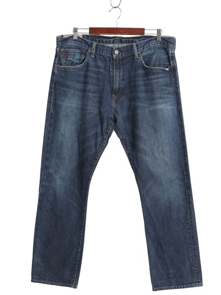 ポロ ラルフローレン デニム パンツ メンズ 36 30 / ヴィンテージ 加工 ジーンズ ジーパン ストレート 革パッチ ボトムス ヒゲ アタリ 濃紺 お得なクーポン配布中!】 ポロ ラルフローレン デニム パンツ メンズ