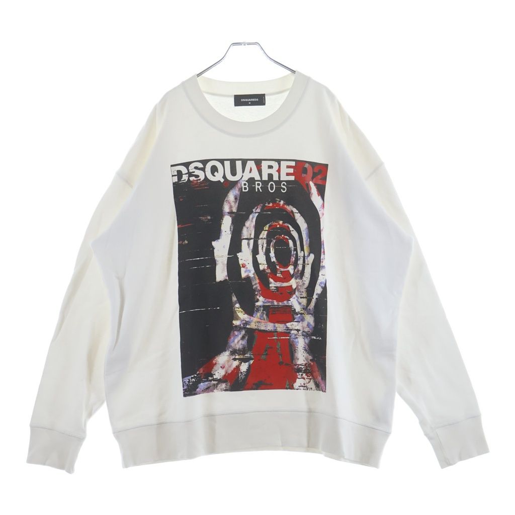 DSQUARED2 ディースクエアード フロントタイダイプリント クーネックスウェット トレーナー ホワイト S71GU0329 S25042 DSQUARED2 (ディースクエアード) フロントタイダイプリント クーネック