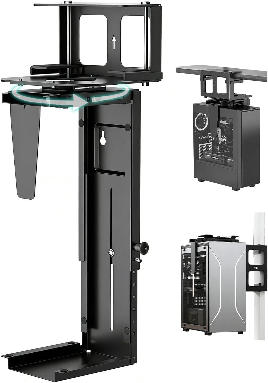 TUIYIDUO PC Hanging Bracket 360° Rotating Clamp CPU Stand Height 300-533mm, Width 183-290 mm Adjustable, Cold-rolled Steel, Load Capacity 30kg, Easy Installation, Side Mount, Space Saving, for Home Work and Office, with Japanese Instructions (