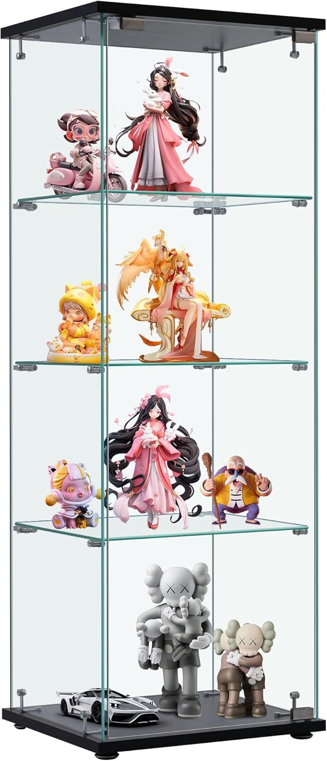 OSJ コレクションケース ガラスディスプレイキャビネット フィギュアケース 4段 ブラック 強化ガラス 全面ガラス サイズ:幅42.5×奥行36.5×高さ120cm