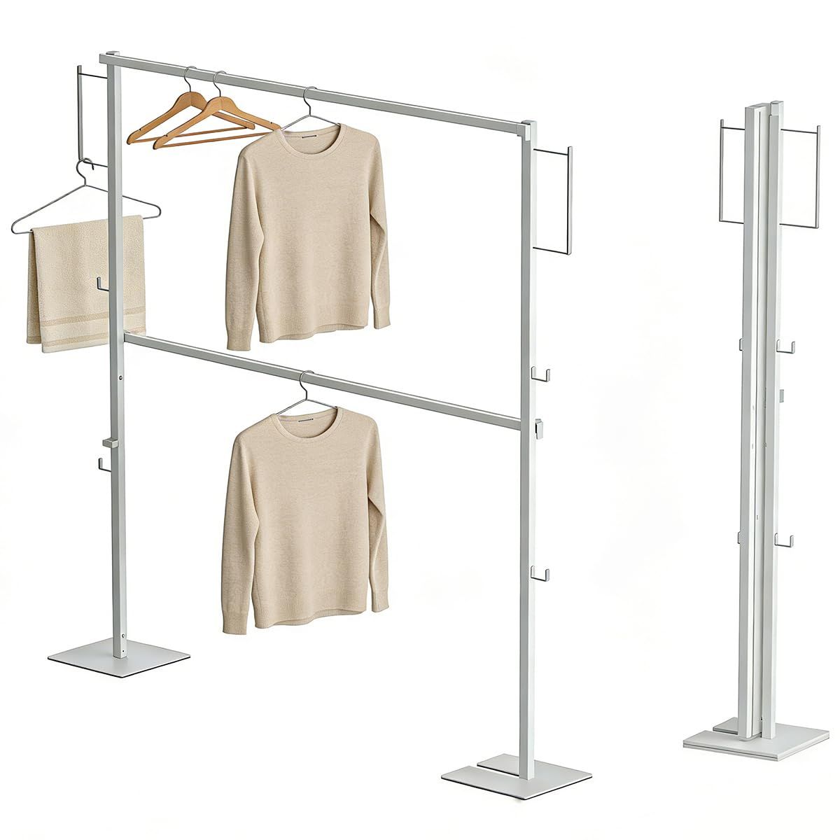 SIRUNLY 部屋干し ラック 2段 長さ150cm 折りたたみ 物干しスタンド コンパクト収納でき フック付き ハンガーラック 布団・洗濯物干し対応 省スペース ベランダ・玄関・寝室 梅雨対策 ホワイト おしゃれ 幅175×奥行25×高さ160cm 7,756円
