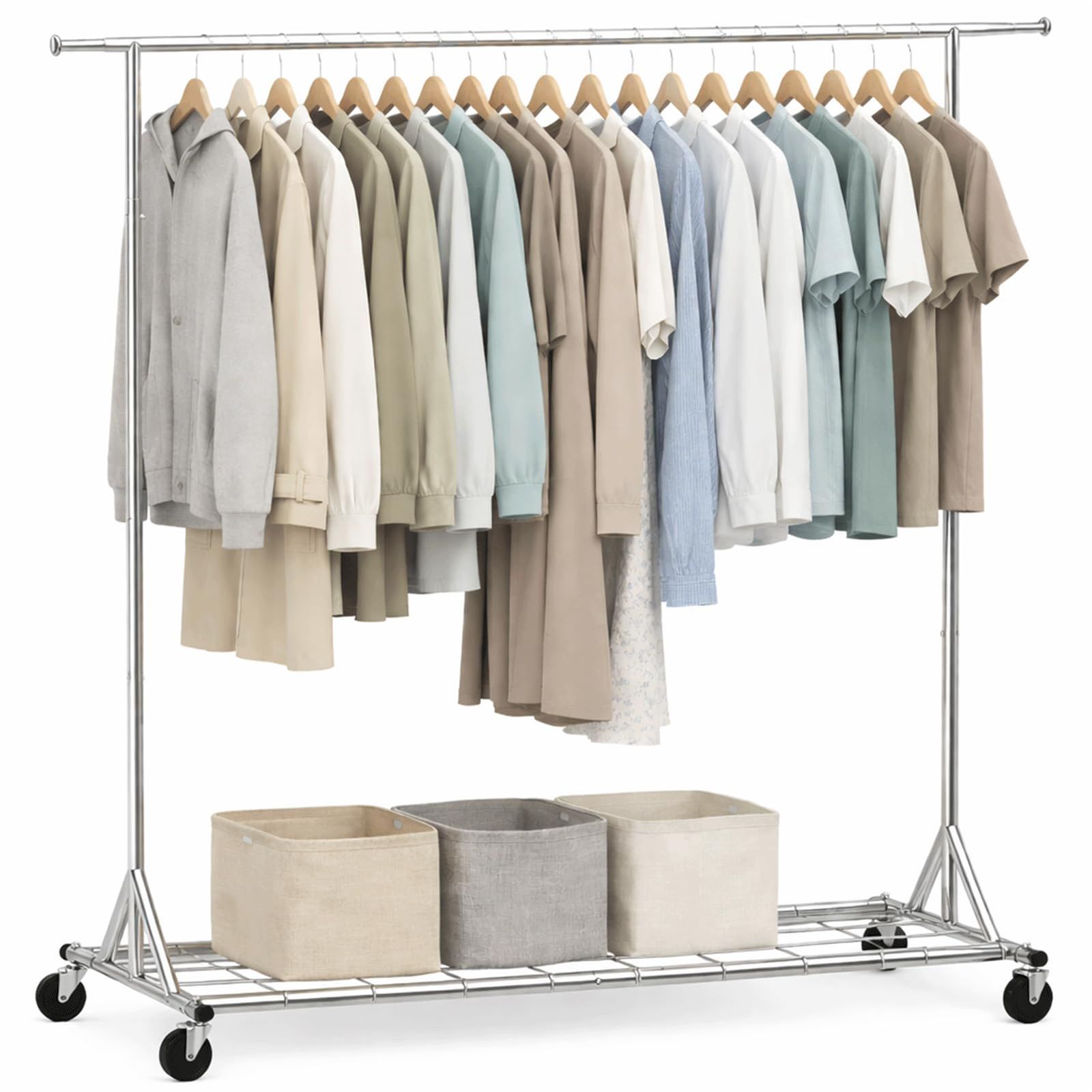 SPECILITE ハンガーラック 頑丈 大容量 パイプハンガー 洋服ラック 耐荷重204KG 幅調節可能128cm～173cm 高さ3段階調節166cm～186cm 洋服掛け 組み立て簡単 キャスターと棚付き 物干し 衣類収納、衣類展示に適用 多場面対応 シ