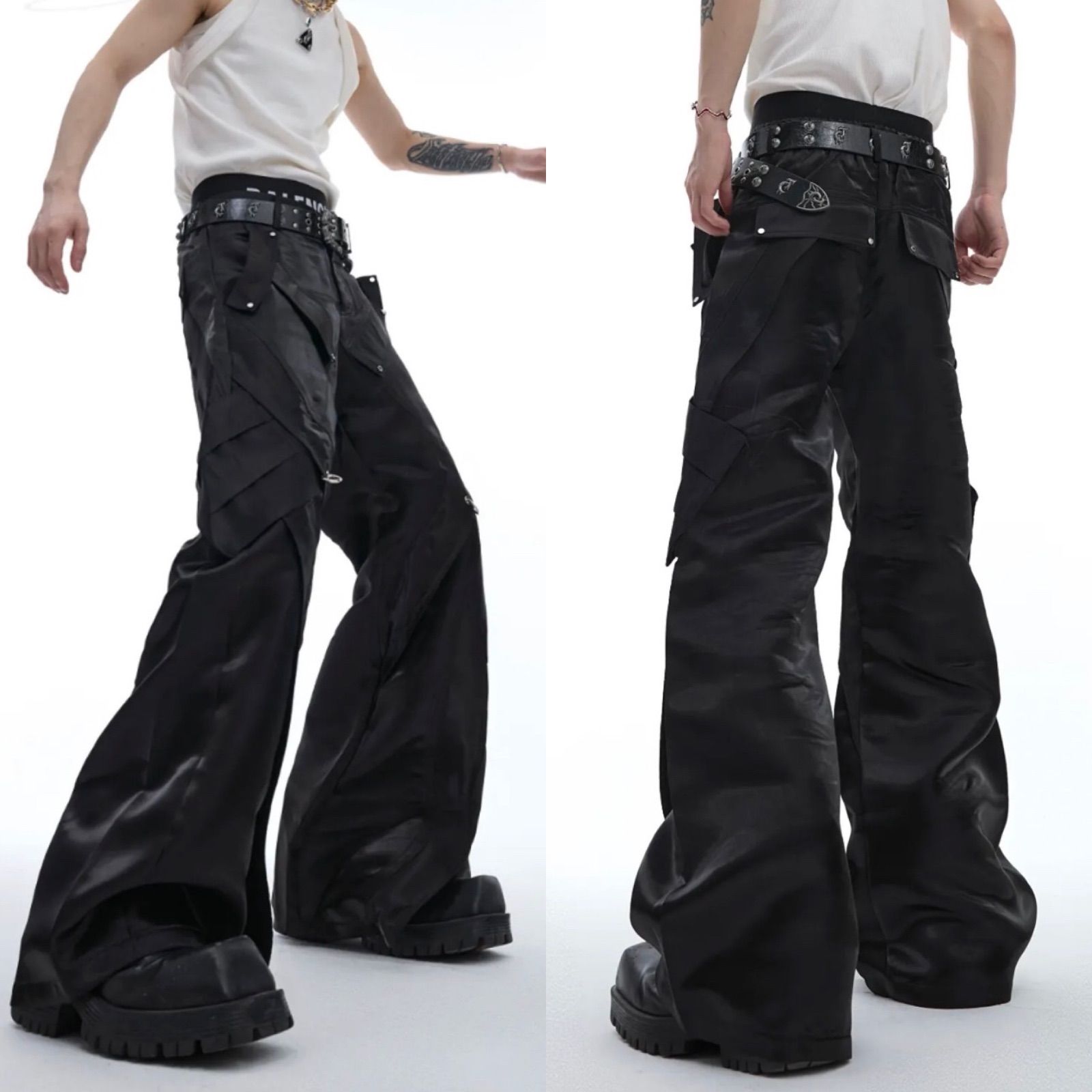 Argue Culture ワイドフレアパンツ レザーパンツ PU レイヤード XL