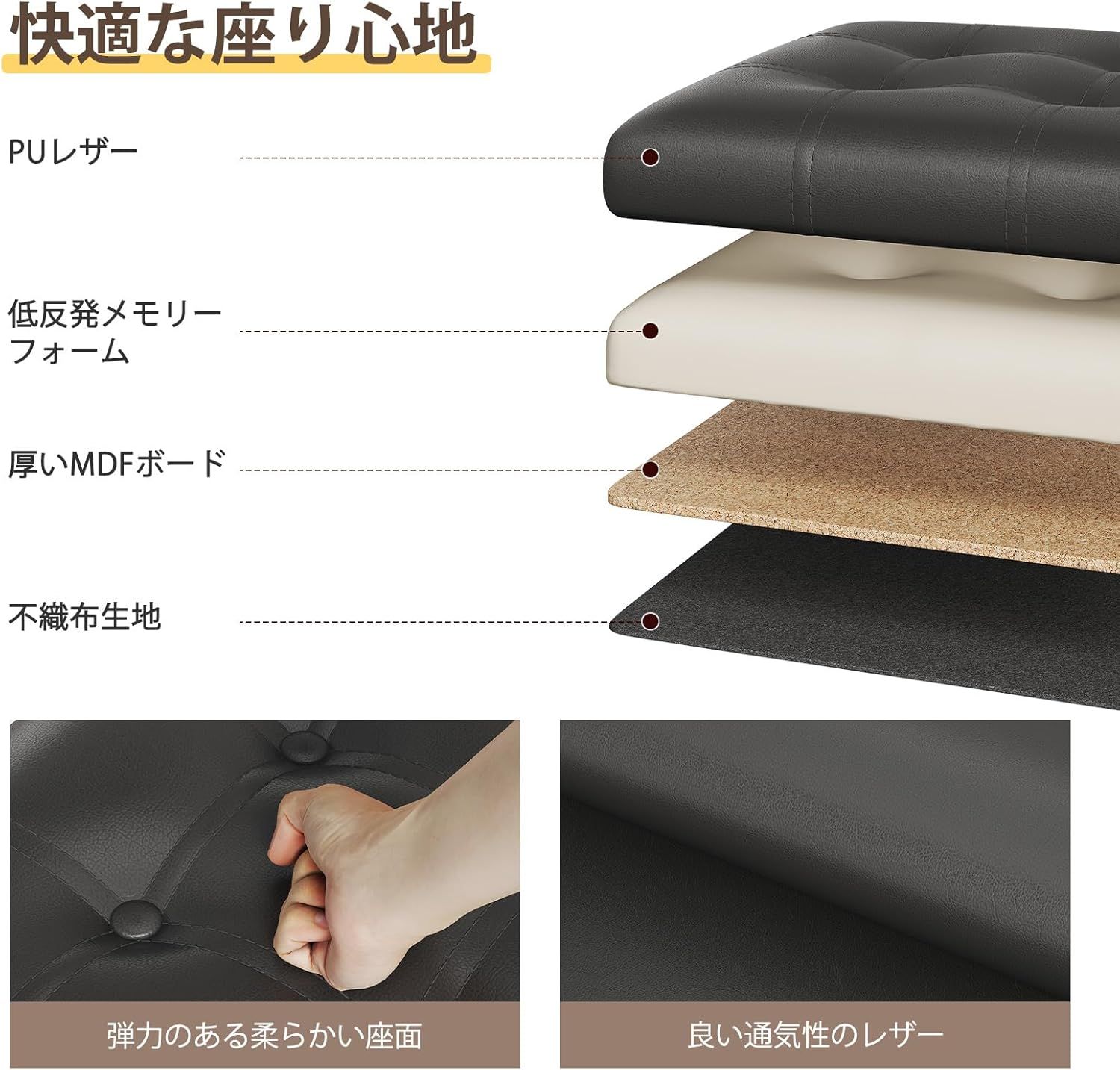 YOUDENOVA 収納スツール 折りたたみ 収納オットマン 足置き 反発記憶 