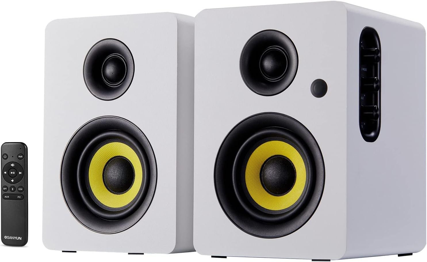 Sanyun SW206 80W アクティブ・デュアルモード・ブックシェルフスピーカー、4 インチ・スタジオモニター＆HiFi モード、進化した 3D サウンドフィールド、6.35mm TRS