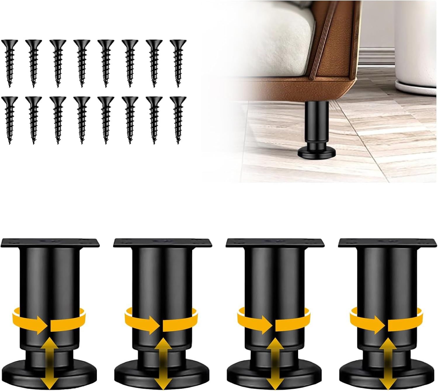 Signstek アイアンレッグ 高さ調整式 4本セット 8-12cm 伸縮式 家具 