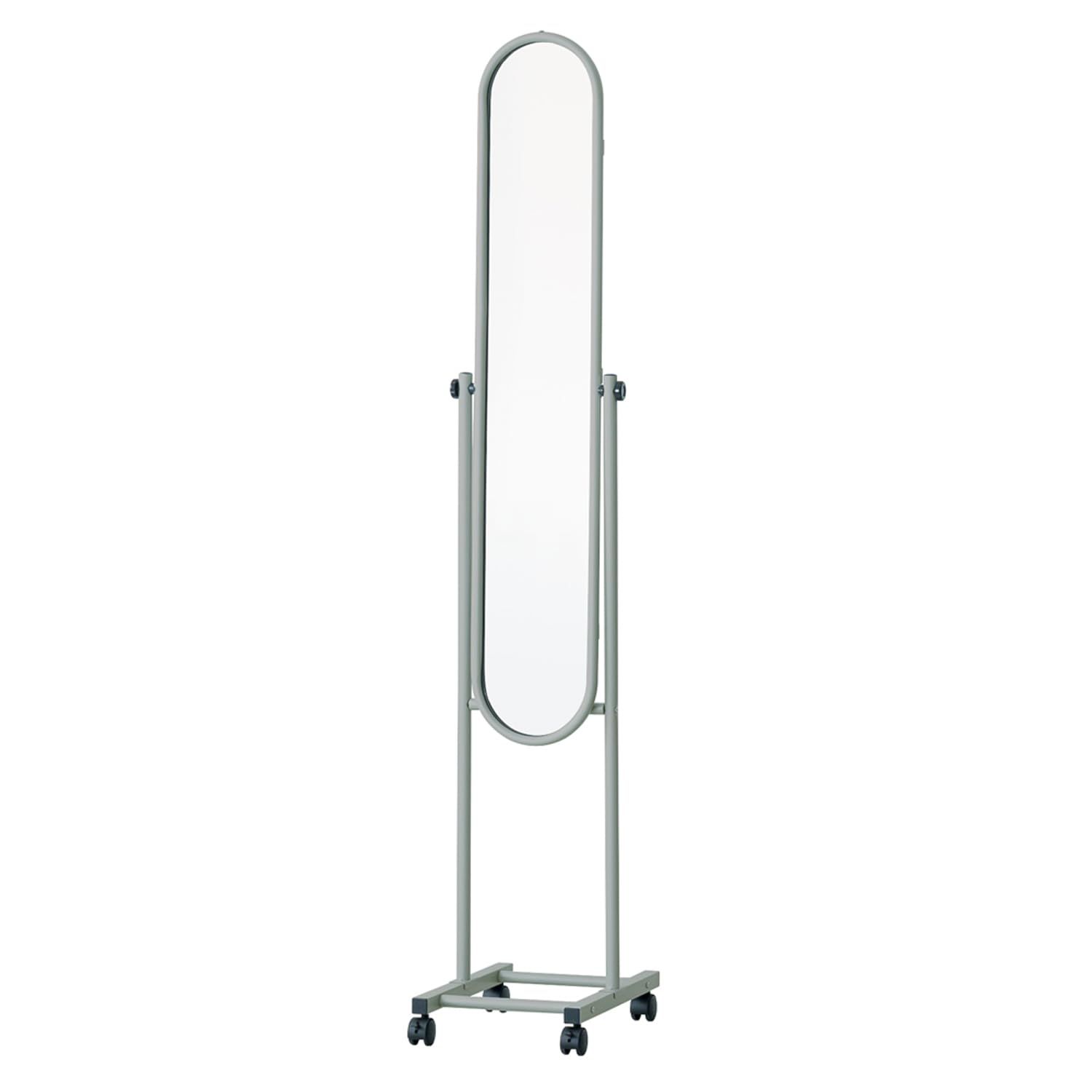 永井興産 パイプスタンドミラー(キャスター付) グレー 幅30cm×高さ157cm 角度調整可 組立品 NK-108