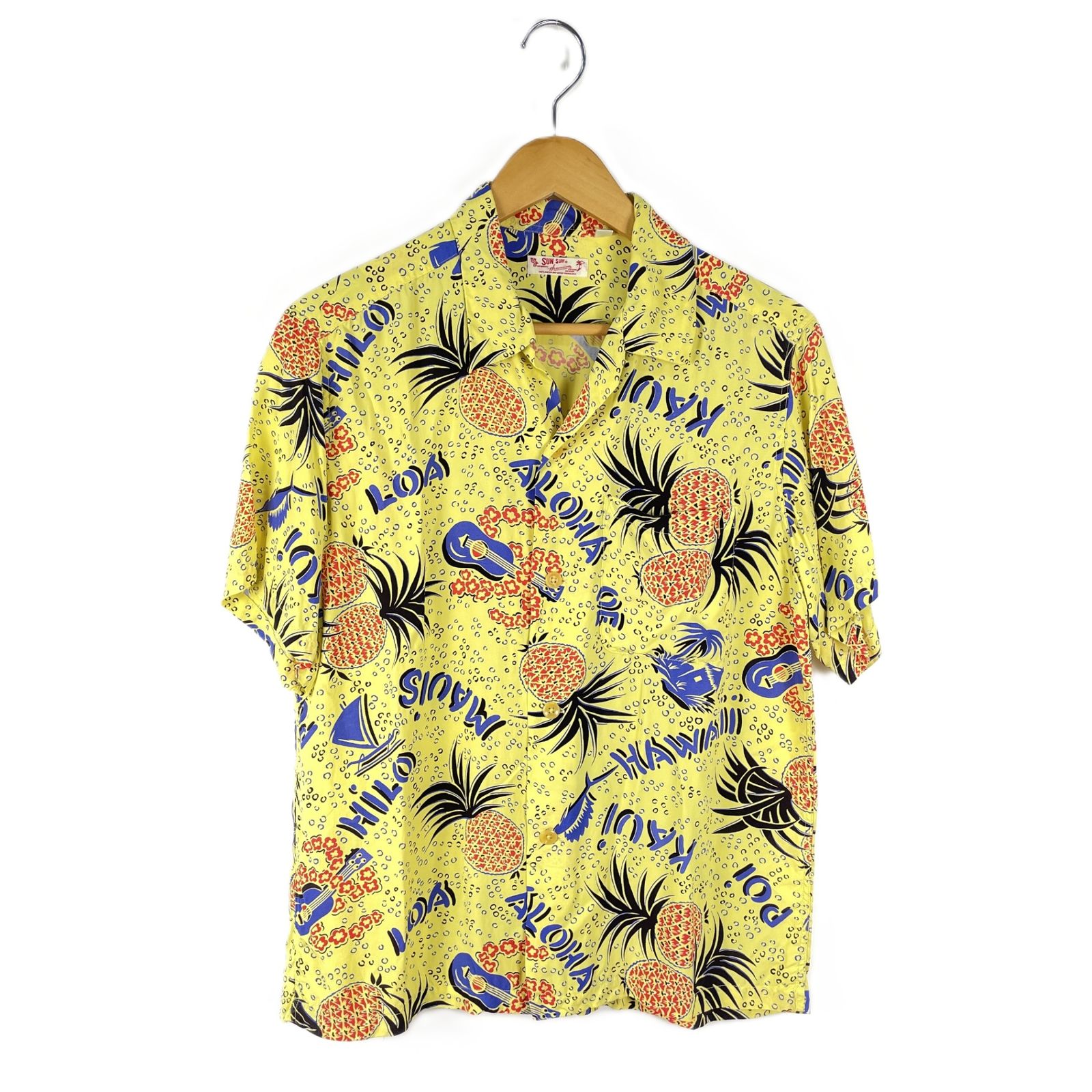 【極美品】SUNSURF アロハシャツ 半袖 開襟 パイナップル 黒 XL. SUN SURF サンサーフ SS34445 LOCAL PINEAPPLE パイナップル アロハ