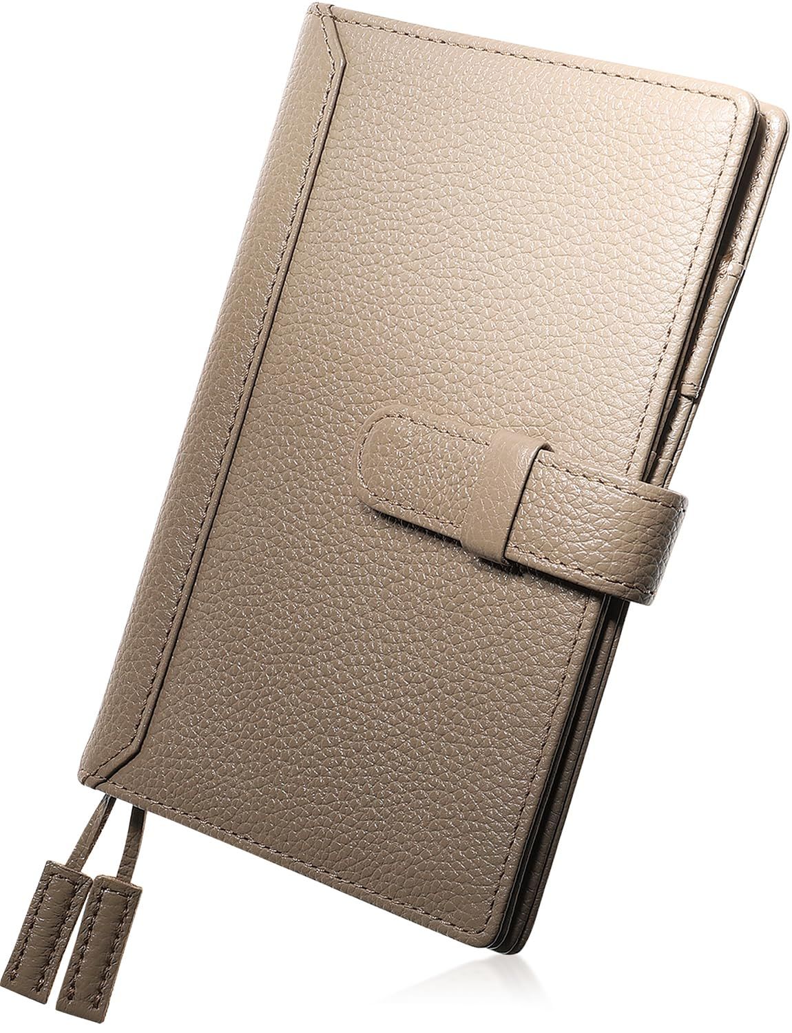 [BLUE SINCERE] 手帳カバー ノートカバー a6 サイズ 本革 2冊収納 ペンホルダー ポケット カード 付箋 名刺 収納可 しおり付き / NC5 (グレージュ)