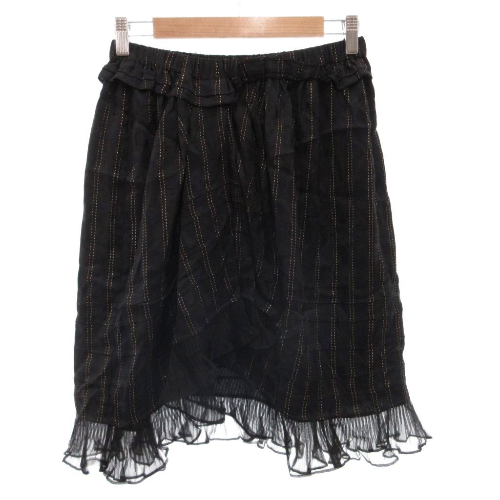 イザベルマラン ISABEL MARANT タグ付き プリーツスカート イージー シルク混 ラメ 総柄 38 黒 ブラック /FF ■GY62