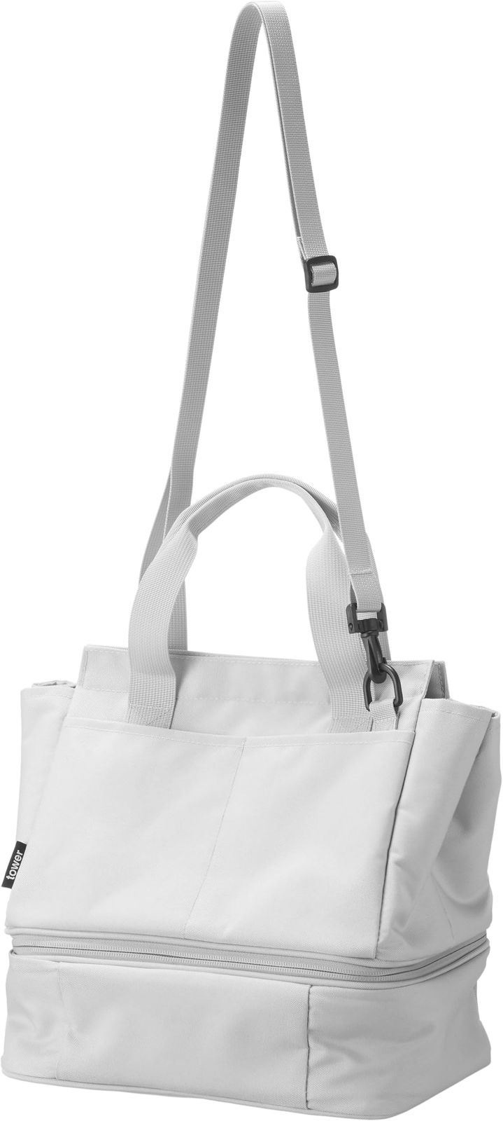 山崎実業(Yamazaki) セパレートできる 横からパッと ランチバッグ ライトグレー W26.5×D19×H30cm(持ち手・ショルダーストラップ含まず) タワー tower ショルダーストラップ 付き 弁当箱 保冷 保温 バッグ 10727