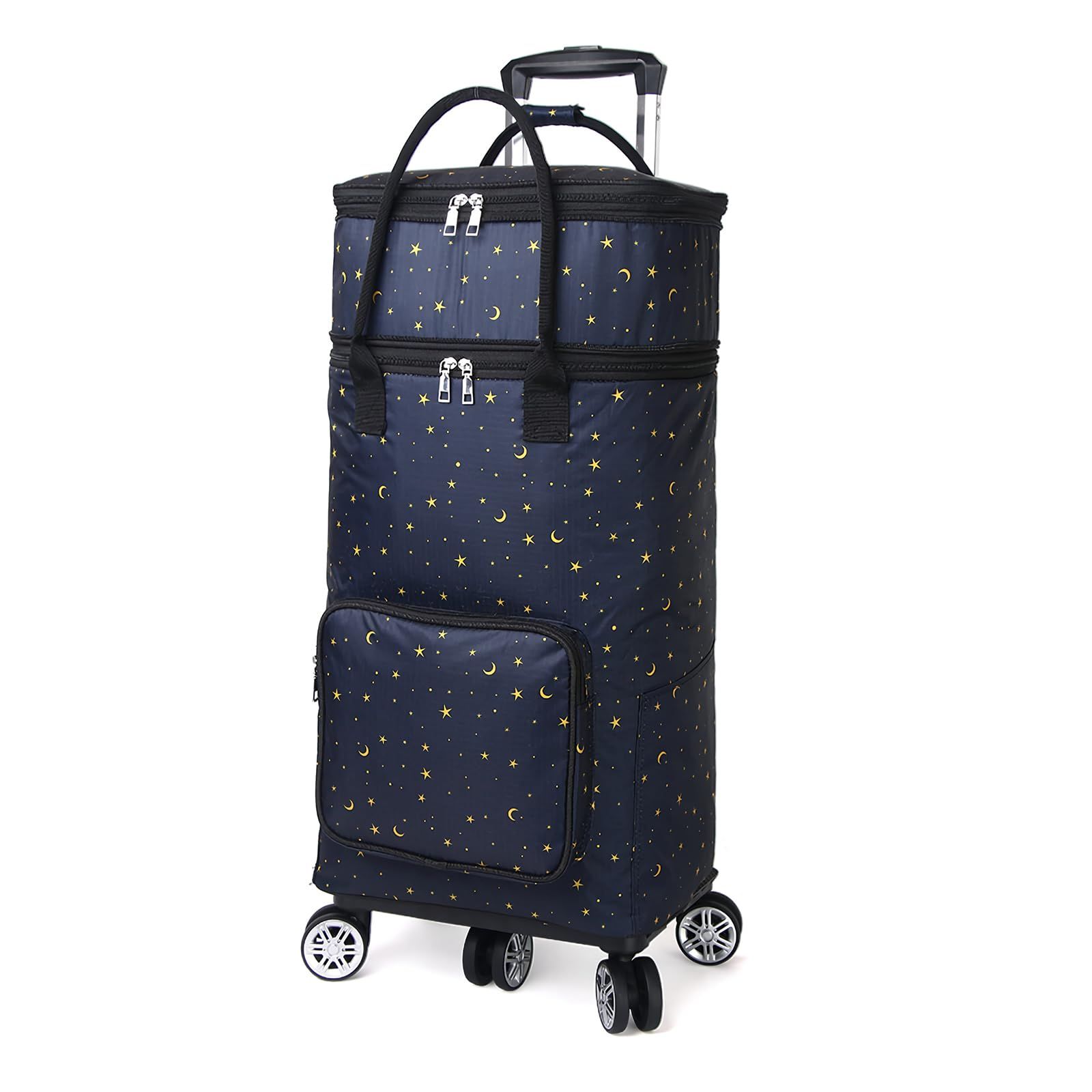 Leechatwin ショッピングカート 48L 保冷機能付き 折りたたみ 買い物カート 保冷バック 5輪 お買い物キャリー キャスター付き 買い物カート 買い物かご 取り外し可能 2WAY 大容量 軽量 ハンドル長さ調節4段階 (青, 48L)