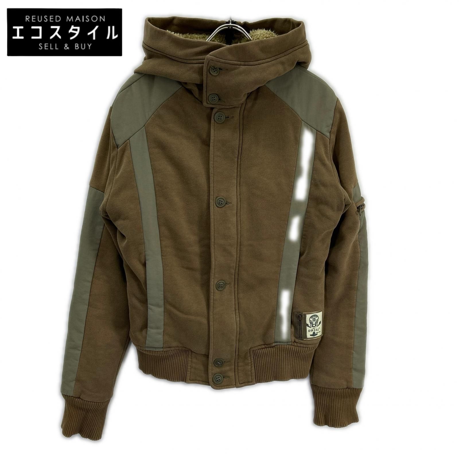 DIESEL ディーゼル カーキ 切り替えデザイン フード付きジャケット L DIESEL ディーゼル カーキ 切り替えデザイン フード付きジャケット L