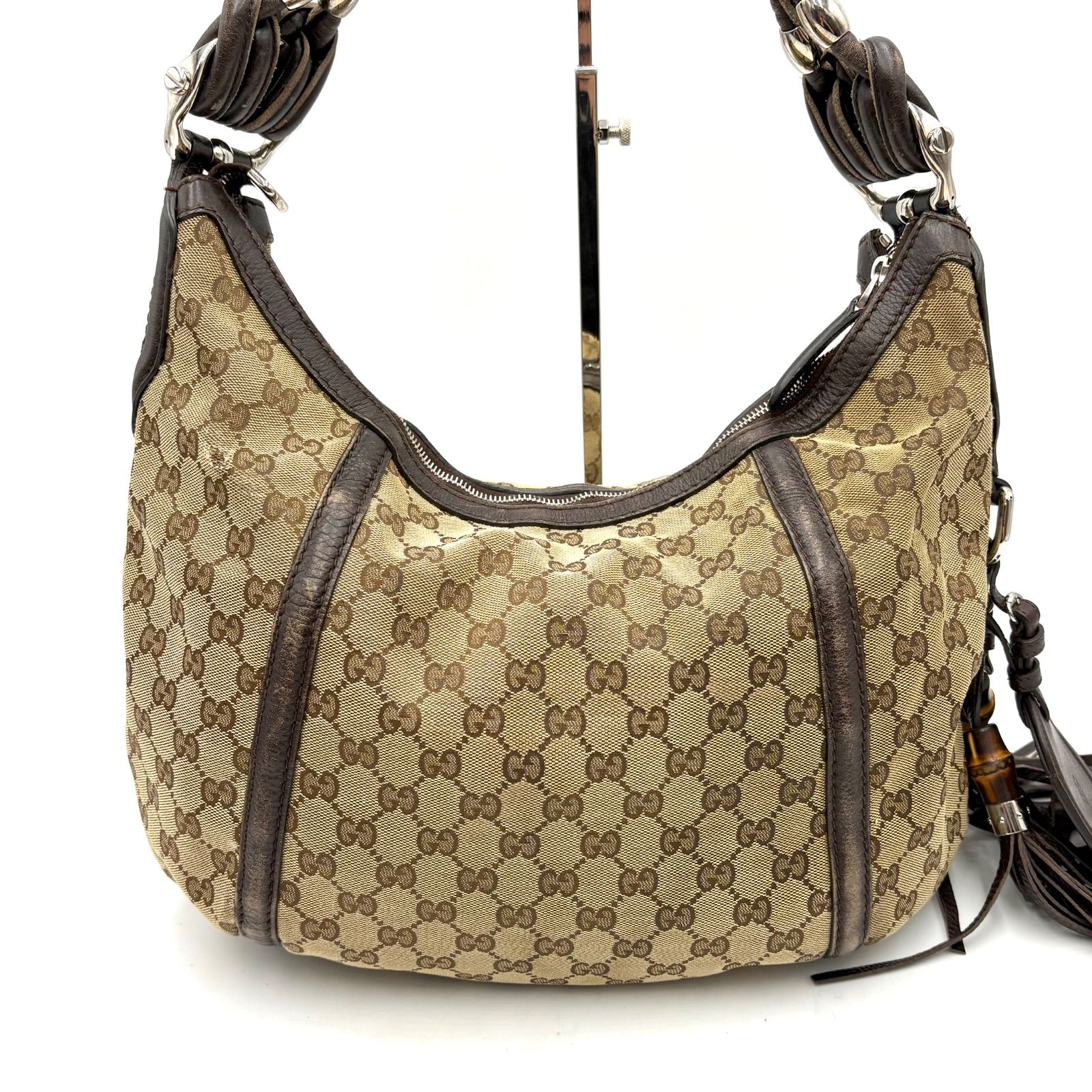 GUCCI グッチ バンブータッセル GGキャンバス レザー ホーボーバッグ 