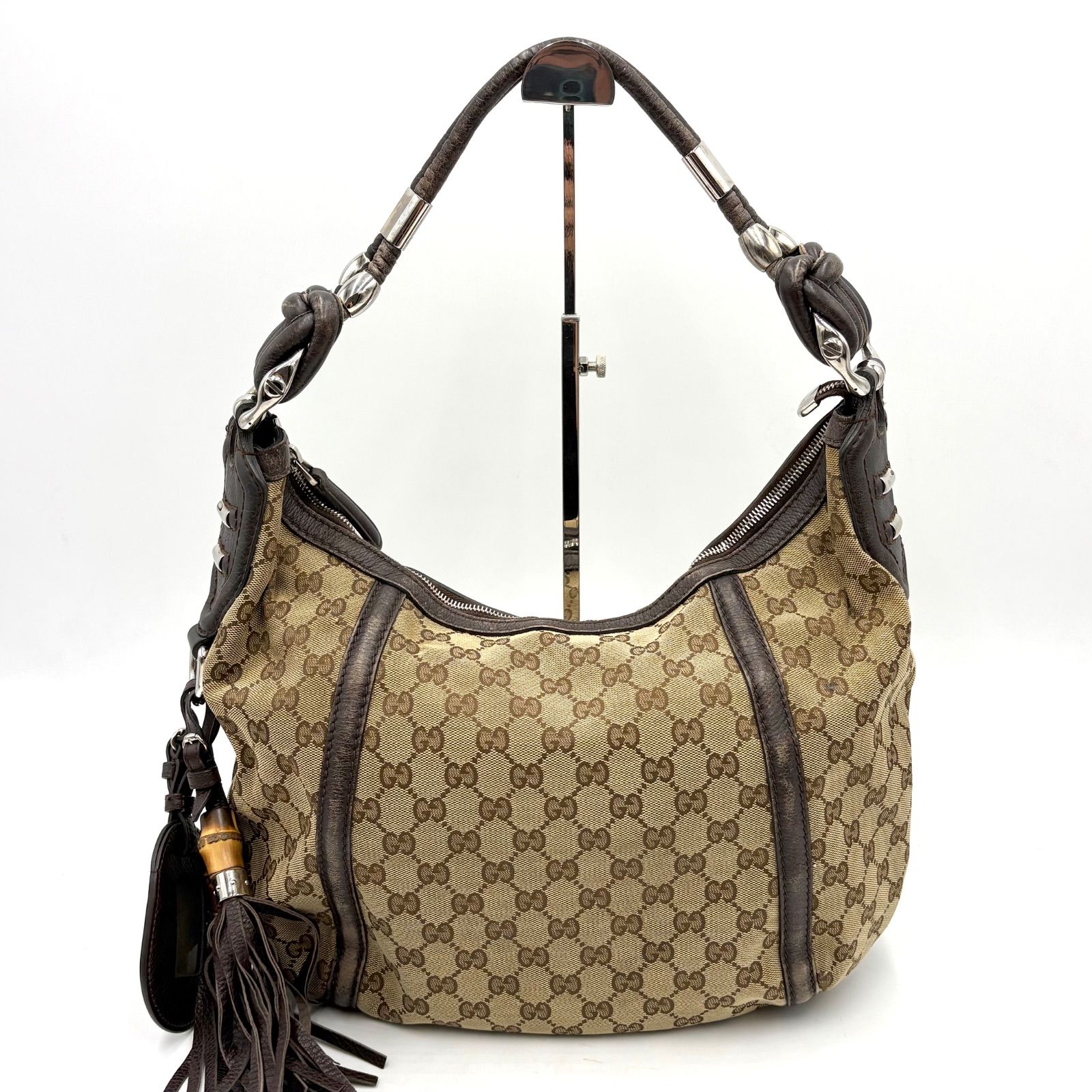 GUCCI グッチ バンブータッセル GGキャンバス レザー ホーボーバッグ