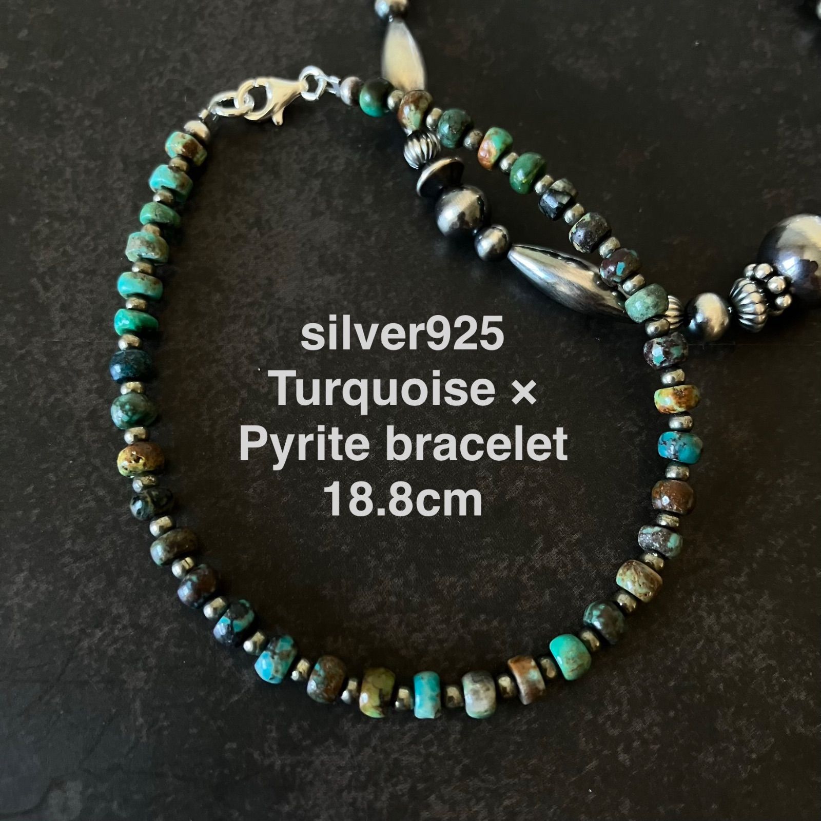 silver925 渋めターコイズ×パイライトのシンプル アリゾナ産 ナバホ 