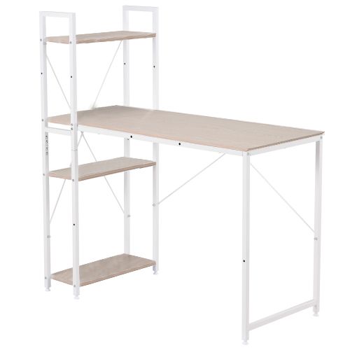 新入荷｜【人気商品 木目調ホワイト】パソコンデスク ラック付き 調整可能　デスク ワークデスク 木製 学習デスク 【ホワイト,Wood】