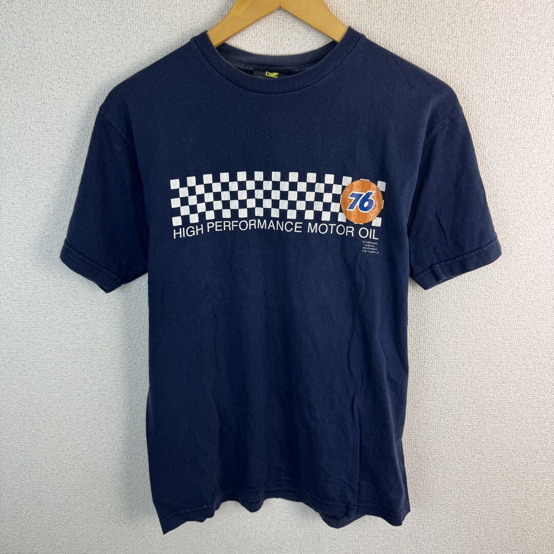 76 Lubricants ナナロク チェッカーフラッグプリントTシャツ ネイビー