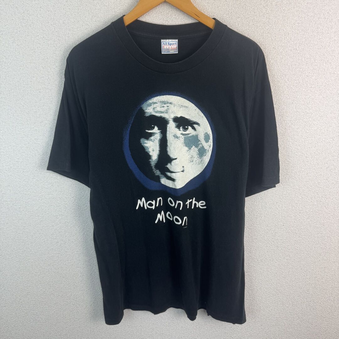90's AllSport 'Man on the Moon'' ジムキャリー 半袖 Tシャツ 映画プリント ブラック L メンズ 古着 ストリート ナード系