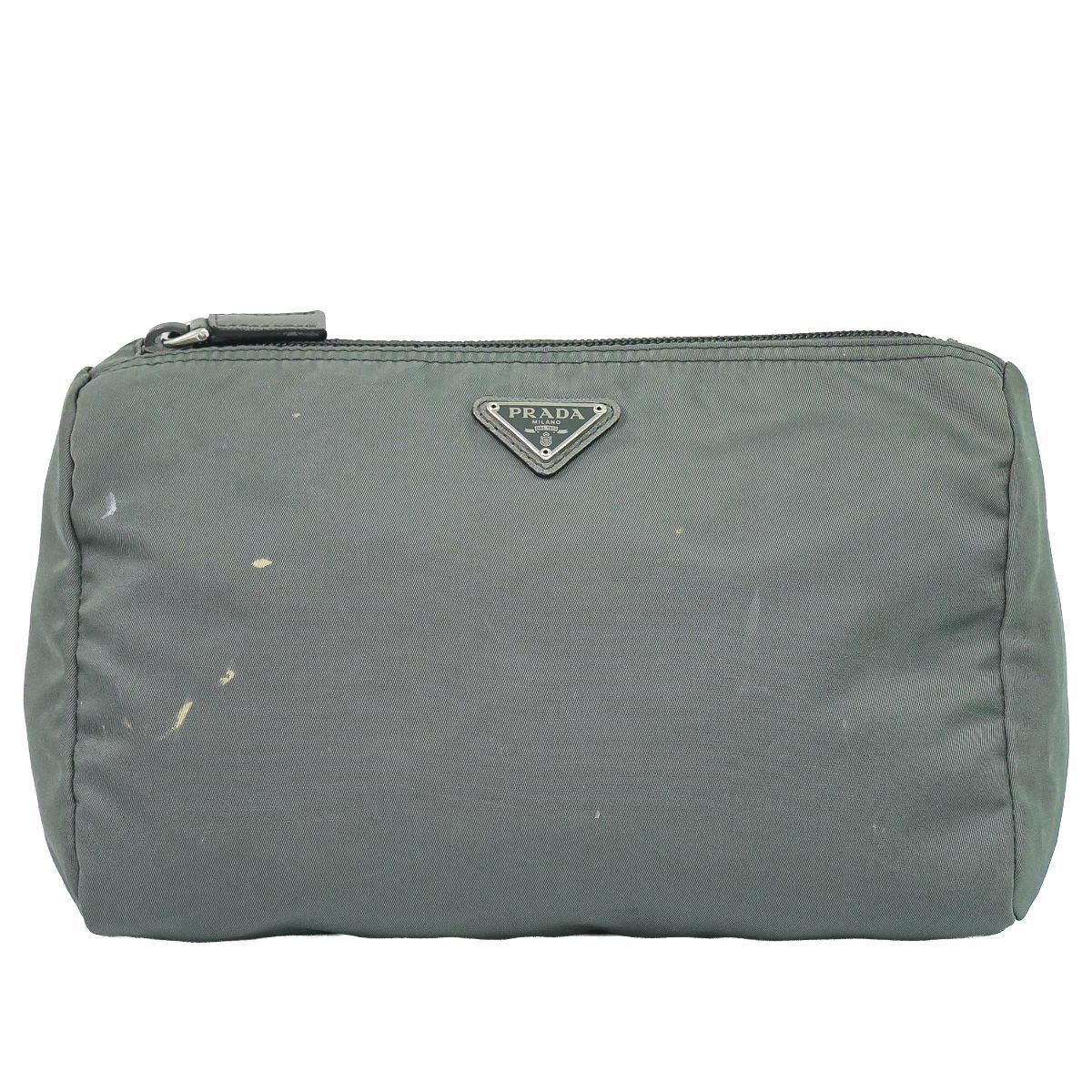 本物 プラダ PRADA ナイロン ポーチ 小物入れ グレー 雑貨小物 中古 