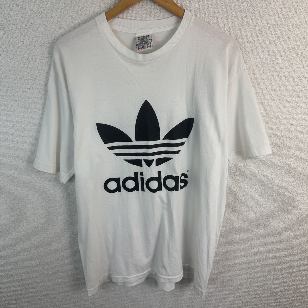 90s old adidas アディダス 半袖 Tシャツ トレフォイル ビッグロゴ ホワイト M メンズ 古着 ストリート スポーツMIX　アメカジ