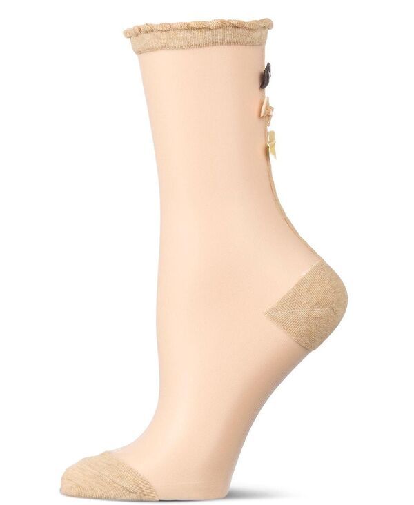 メモイ レディース アンダーウェア 靴下 シアー MeMoi Womens Triple Bow Back Sheer Crew Socks Tan タン