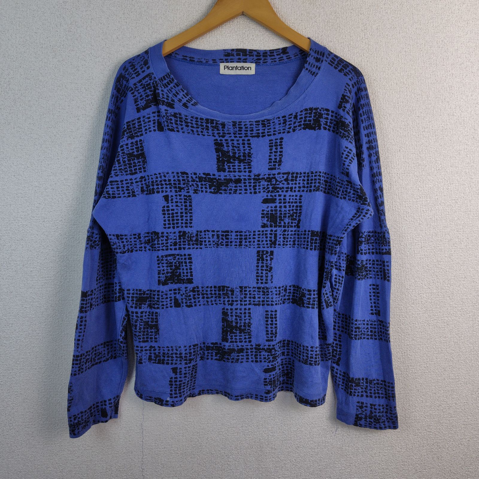 Plantation プランテーション 長袖 Tシャツ 総柄 ブルー レディース 