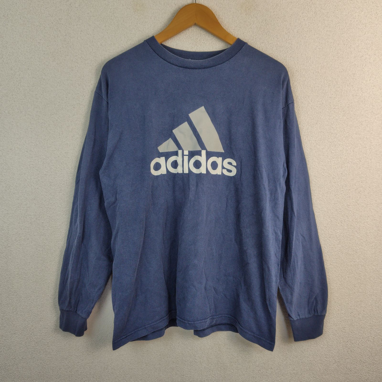 adidas アディダス 長袖 Tシャツ ロゴプリント ブルー Mサイズ メンズ 古着 ストリート アメカジ