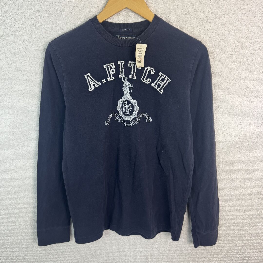 Abercrombie & Fitch アバクロンビー&フィッチ 長袖 Tシャツ カレッジロゴプリント ネイビー Sサイズ メンズ 古着 ストリート アメカジ