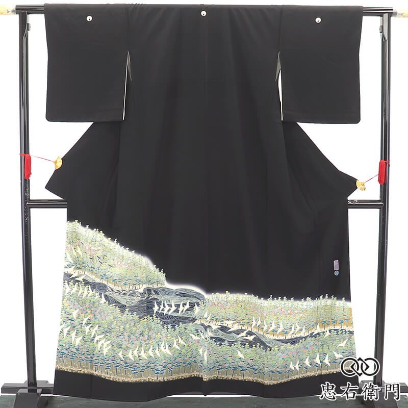 本加賀友禅 百貫華峰 黒留袖 留袖 落款 袷 レディース 正絹 黒 松 鳥 伝統文様 身丈163cm 裄丈64cm 結婚式 式典 Ｓ～Ｍサイズ相当 送料無料 即日発送