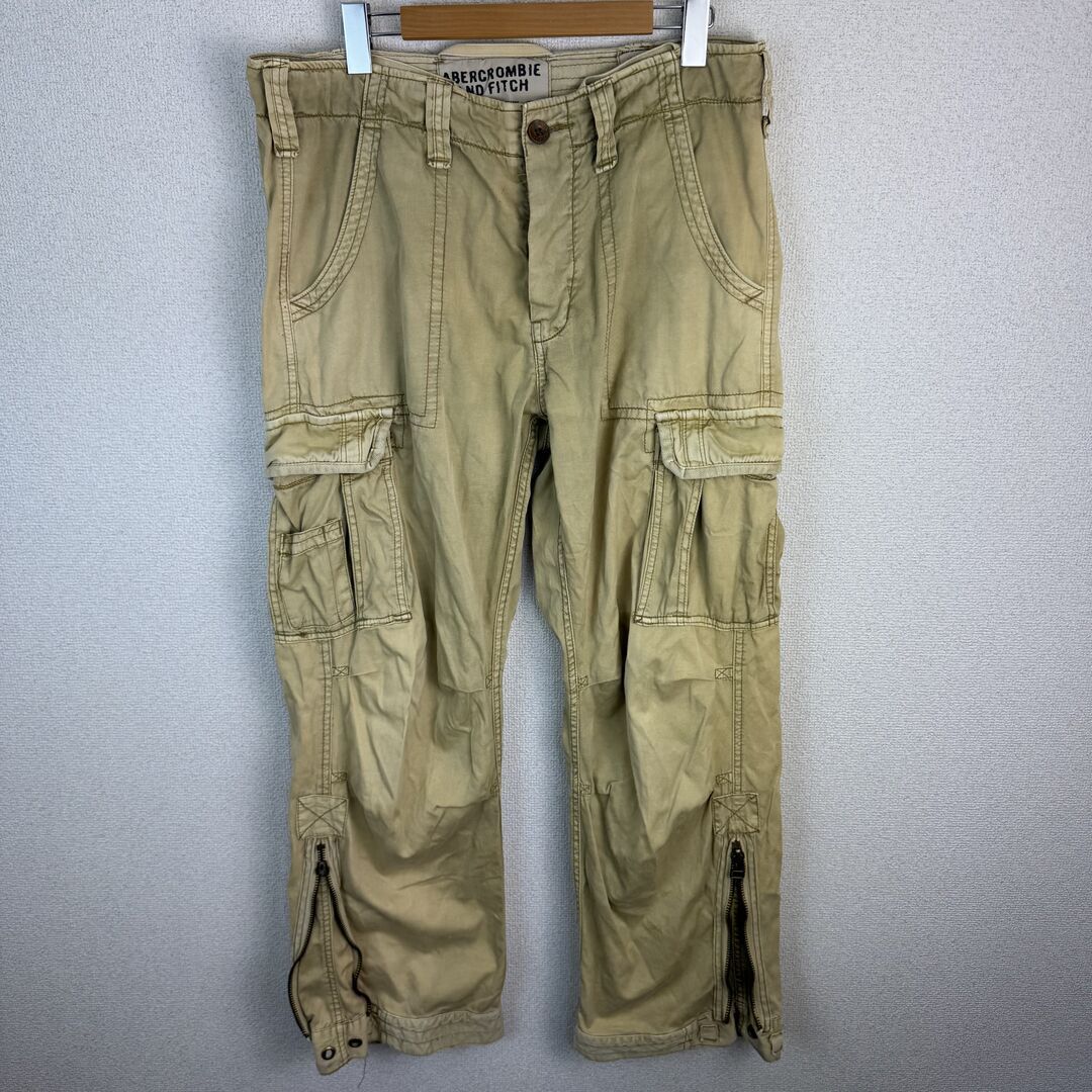 ABERCROMBIE & FITCH アバクロンビーアンドフィッチ 裾ジップカーゴパンツ ベージュ M メンズ 古着 アメカジ ワーク系