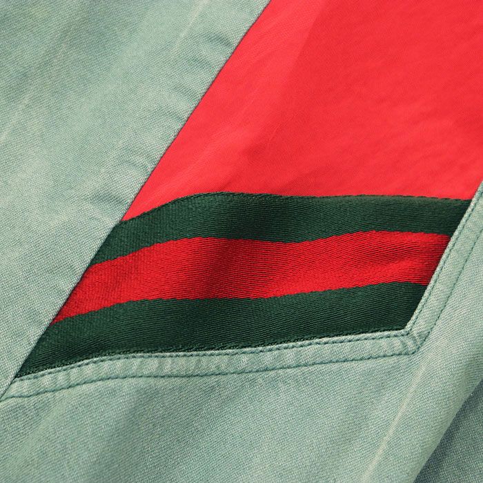 【SALE】GUCCI グッチ イージーパンツ デニム サイズ 48 メンズ ロゴ パッチ サイドライン シャリーライン ナイロン 切替 ロング ボトムス レッド ライムグリーン 赤 緑 イタリア製 メンズ 【SALE】GUCCI グッチ イージーパンツ デニム サイズ 48 メンズ