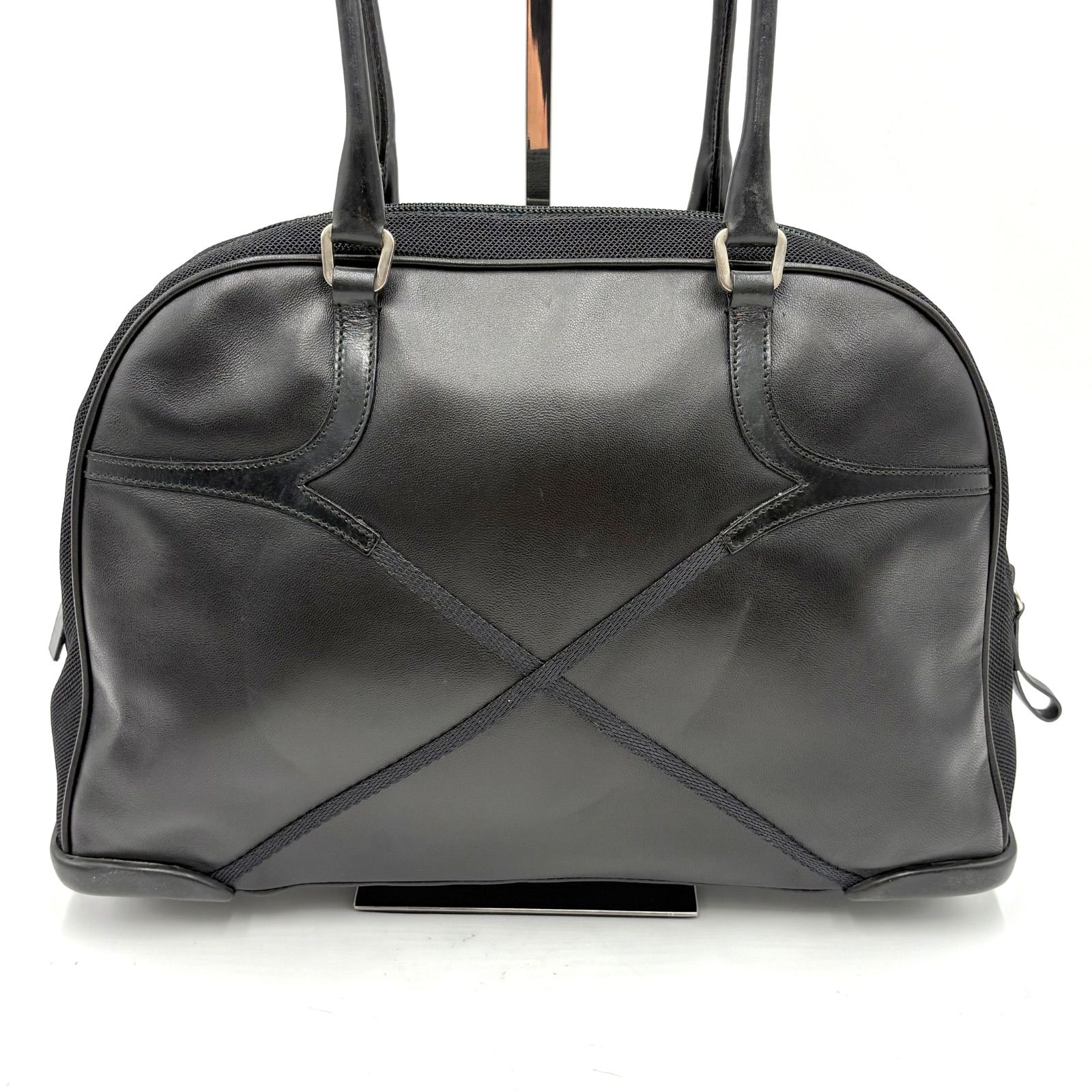 Auth Prada Y2K NAPPA FIBBIE Bowling Tote Bag Leather Mesh B10510 