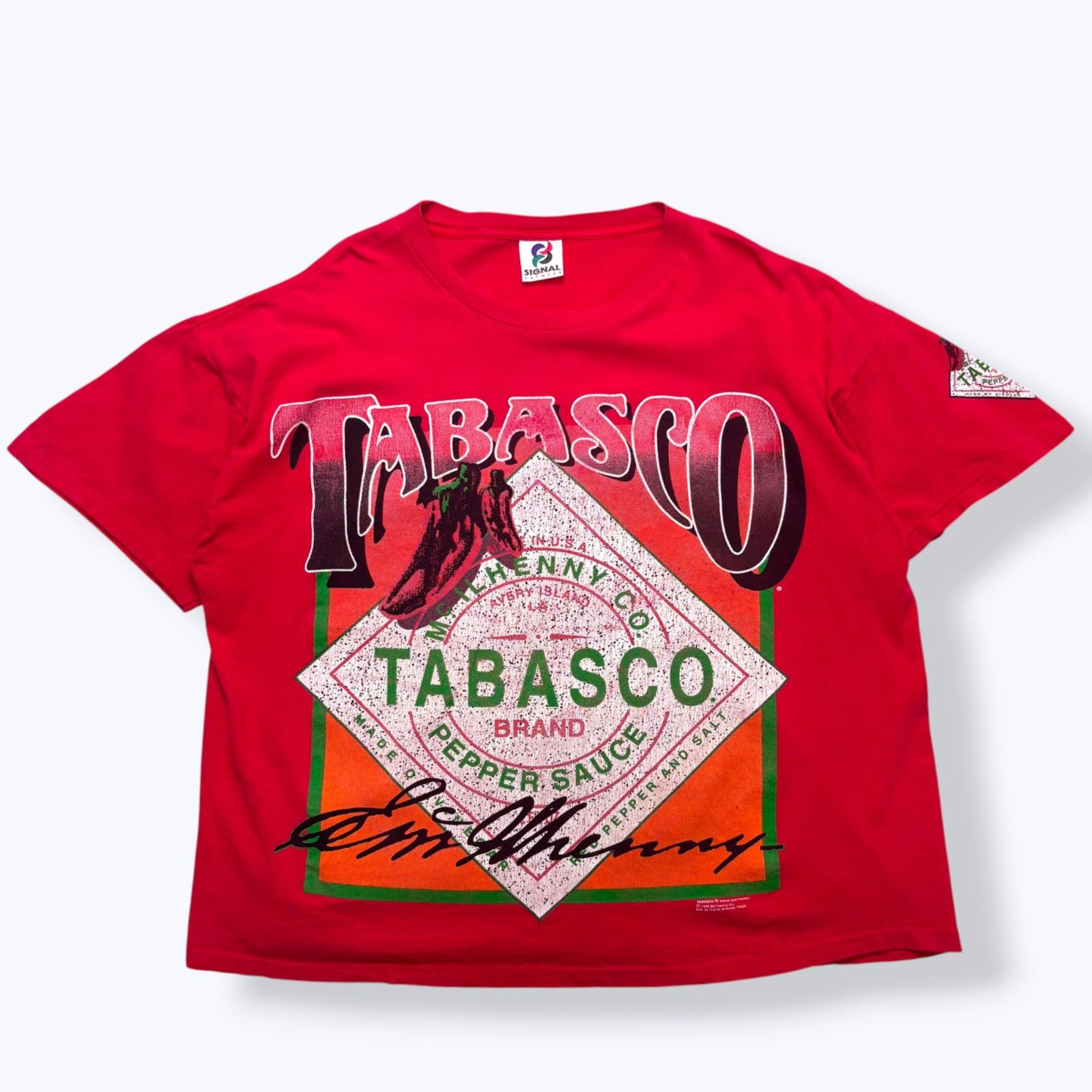 90s TABASCO BRAND Print T-Shirts 90年代 タバスコ 企業系 企業物 プリント Tシャツ シングルステッチ 袖プリント ビッグサイズ
