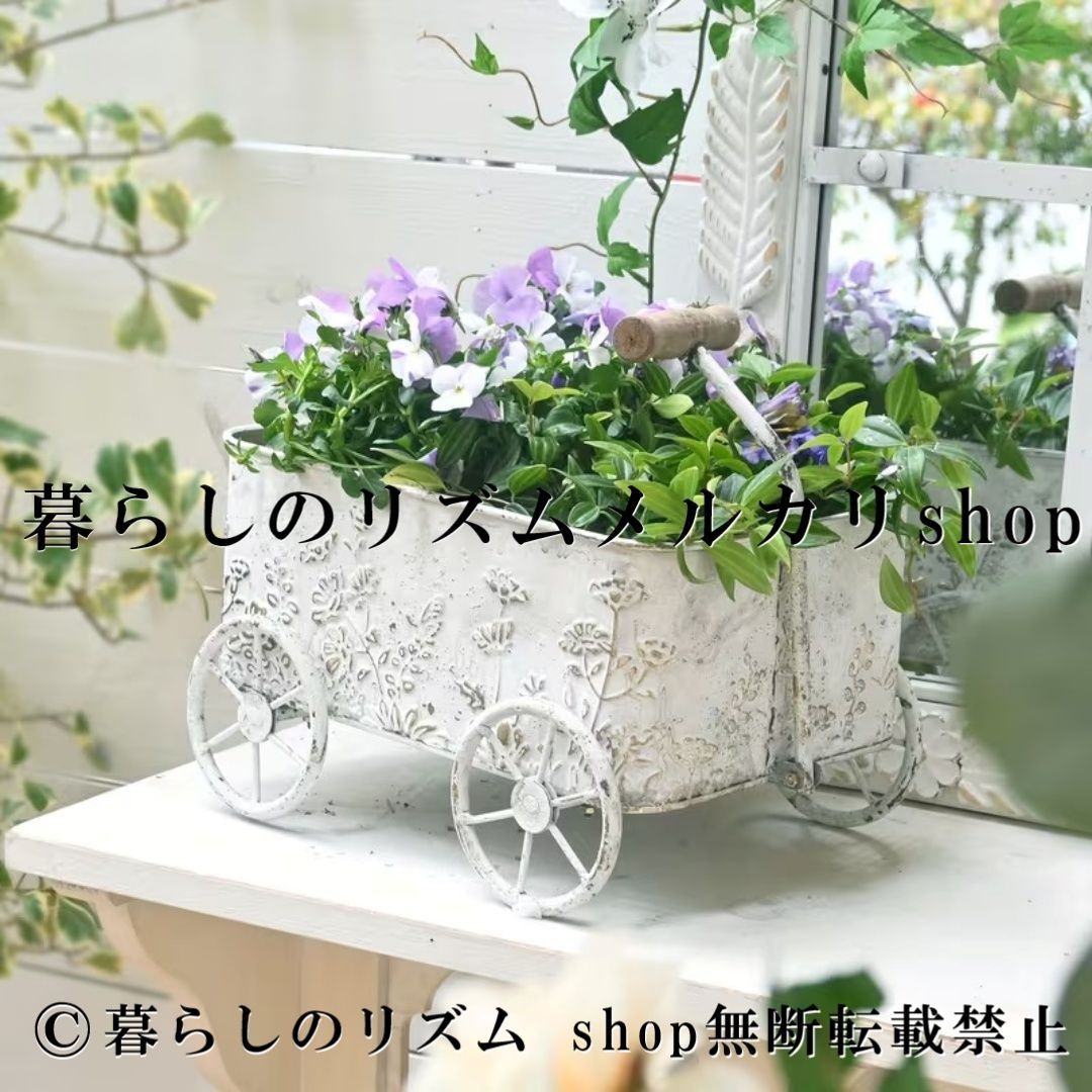ガーデンポット カート型 メタルプランター フラワーカート 花台 植木鉢 コンテナ 屋内 屋外 ガーデニング ディスプレイラック アンティーク風 ガーデン雑貨 観葉植物 多肉植物 フラワースタンド アイアン調 おしゃれ カフェ風 インテリア ベランダ