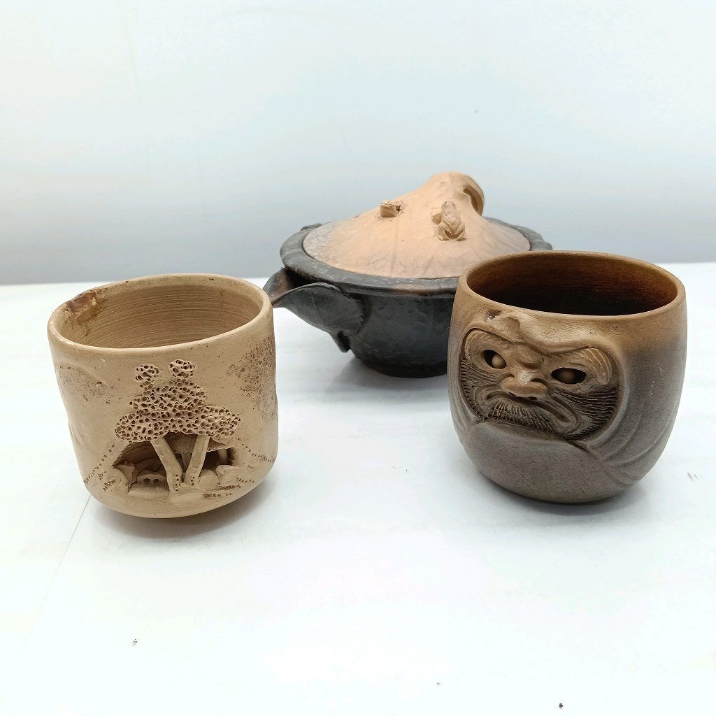 26k-161o 【中古】道遊作　秋田焼　茶器　３点セット