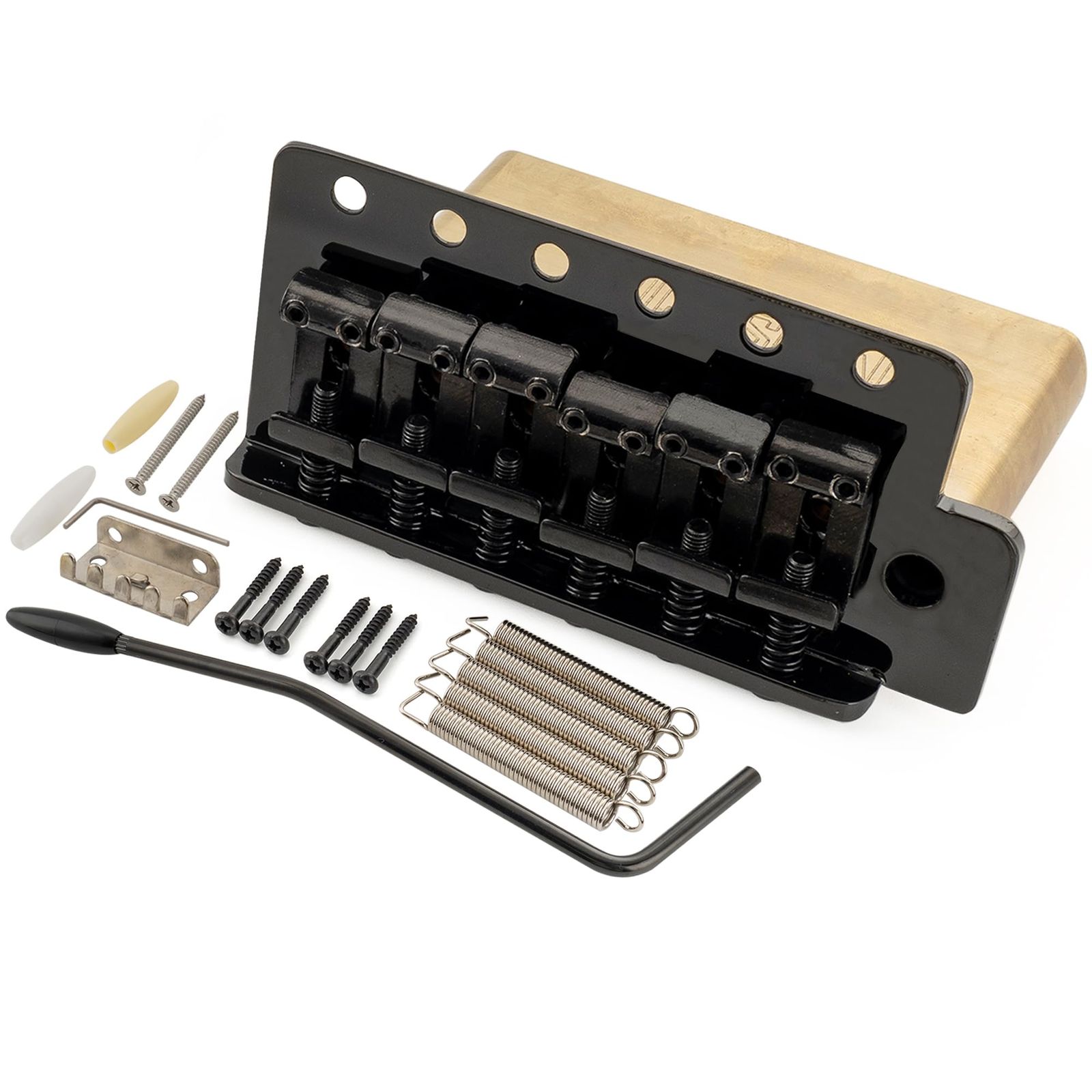 新品 Musiclily Ultra 10.5mm トレモロユニット ブリッジ 6点止タイプ 硬化鋼プレスサドル 42mmブラスブロック 差し込み式トレモロアーム American ヴィンテージストラトStratエレキギター用 ブラック