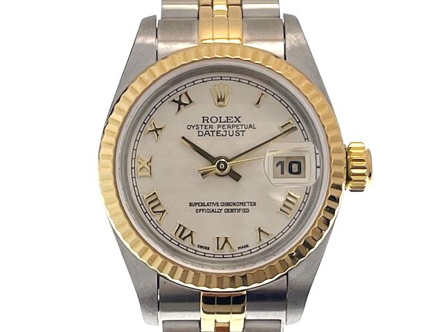 ROLEX ロレックス デイトジャスト26 79173 腕時計 K18イエローゴールド K18YG/ステンレススチール アイボリーピラミッドローマ文字盤 自動巻き レディース【中古】【472】
