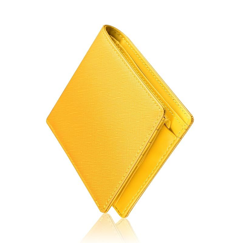 [Alivern] 財布 メンズ 2つ折り 本革 薄い 小銭入れ RFID＆磁気スキミング防止 一流の財布職人が作る 二つ折り財布 ふたつおり サイフ コンパクト 軽い 紳士用 (イェロー) 0