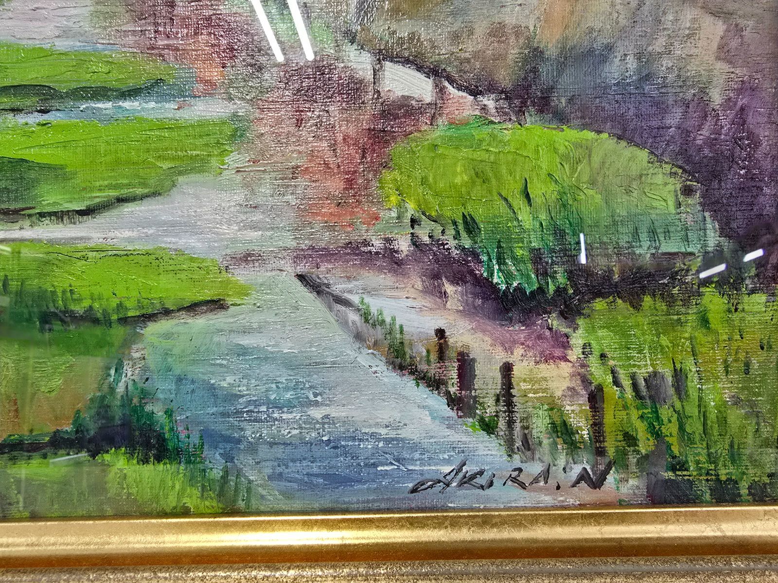 【中古】【真作】M▽野々村晃 油彩 絵画 額縁 F6 近江路 芹川秋訪 (38228) 【中古】【真作】M▽野々村晃 油彩 絵画 額縁 F6 近江路 芹川秋訪 (38228)