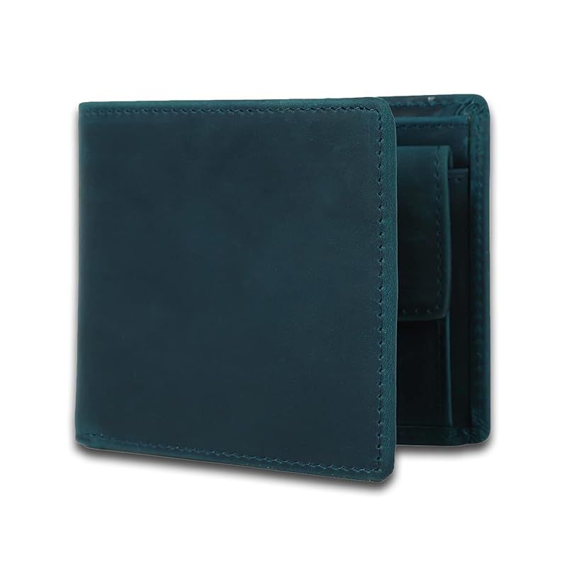 [亀登鞄製作所] 財布 メンズ 2つ折り財布 二つ折り財布 本革 薄型 （ 経年変化を楽しむ逸品 ） コンパクト 大容量 革 小銭入れ 薄い かさばらない カード ミニ財布 小さい 軽い 軽量 レザー (ブルー) 1