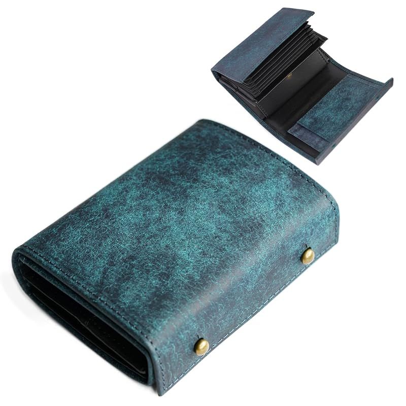 [IrideScent] 二つ折り財布 メンズ 2つ折り 箱型の小銭入れ イタリアン レザー プエブロ ミニ財布 コンパクト 小さい財布 二つ折り 箱状です 牛革 大容量 L字 レディース PUEBLO (Navy 蛇腹式) 1