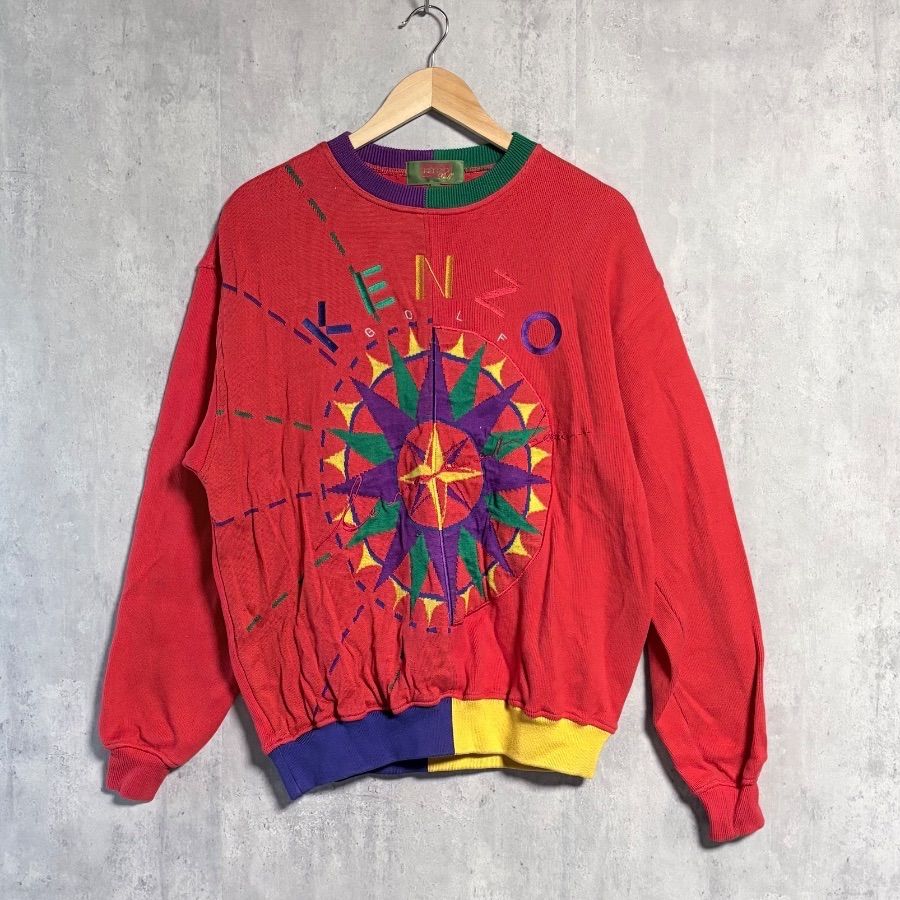 VINTAGE Kenzo GOLF カラフル刺繍ロゴ フリーススウェット　XL 極希少/90s】KENZO GOLF クレイジーパターン スウェット M 赤 刺繍