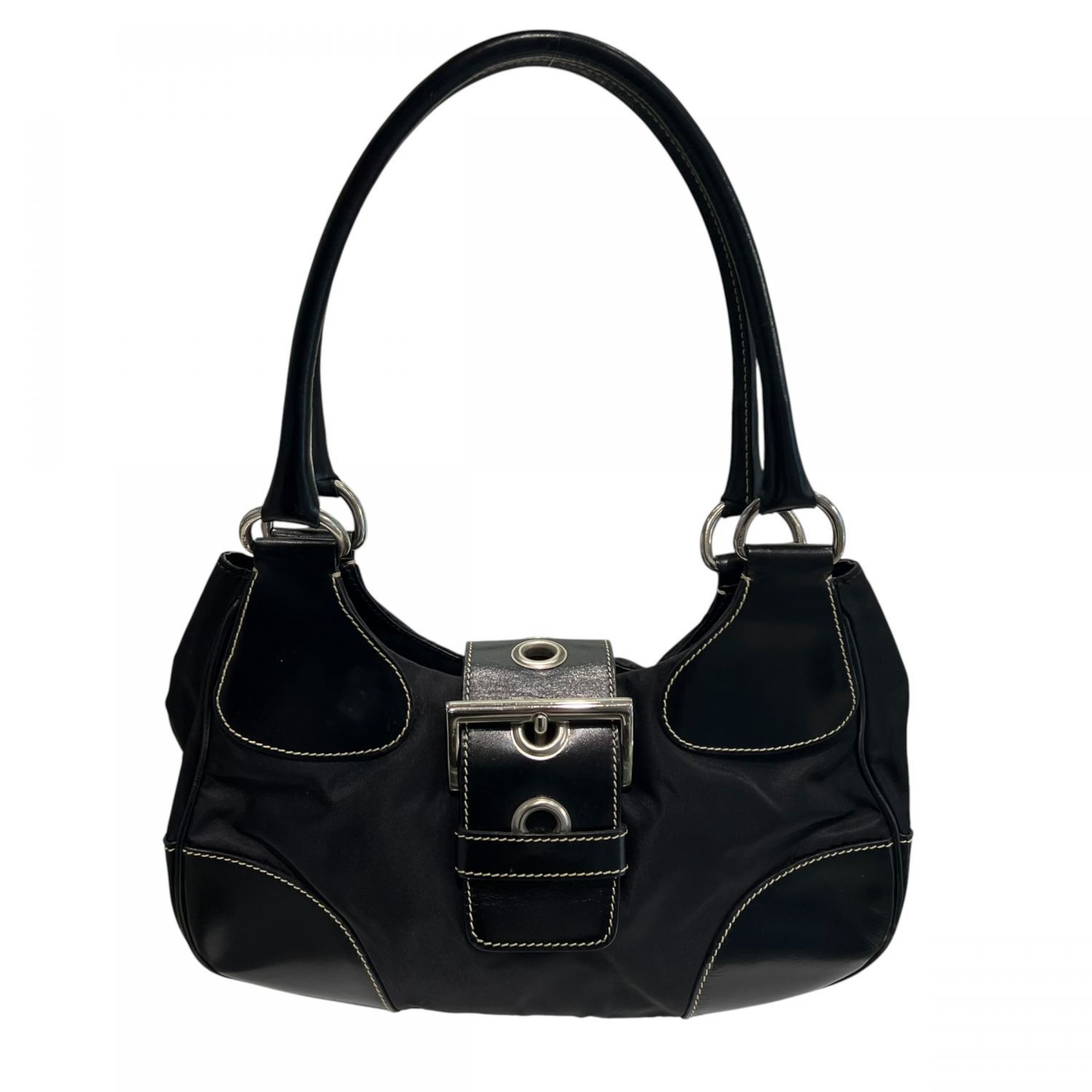 【中古】 PRADA プラダ DA TESSUTO MOON レザー×ナイロン ハンドバッグ ショルダーバッグ BK レディース 26010599 SA