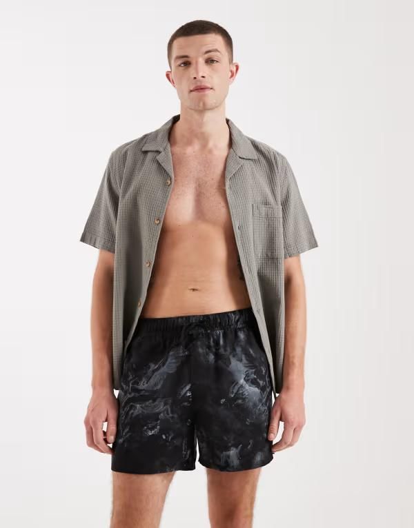 エイソス メンズ 水着 ハーフパンツ・ショーツ プリント ショートパンツ ASOS DESIGN swim shorts in short length with cherub print Black ブラック