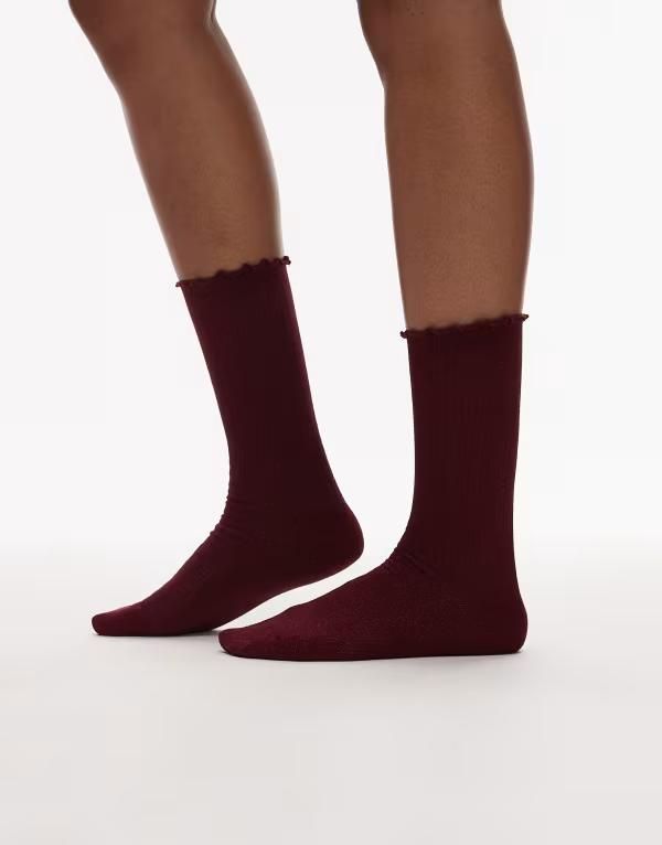 アンドアザーストーリーズ レディース アンダーウェア 靴下 Other Stories glitter frill socks burgundy バーガンディ